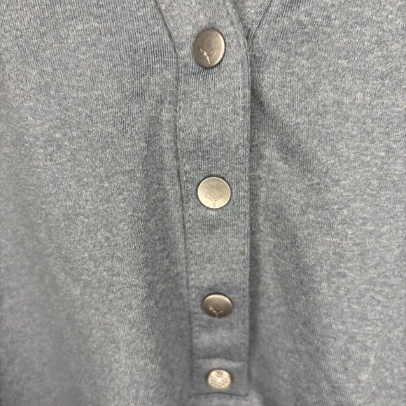 PUMA CELL NEW Collared Long Sleeve Polo Womens L Tradewinds Heather V-Neck Snaps - Picture 4 of 7